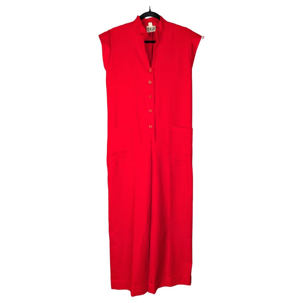 Vintage 60s Fritzi California Red Wide Leg Jumpsuit Coverall M Mod Space Age